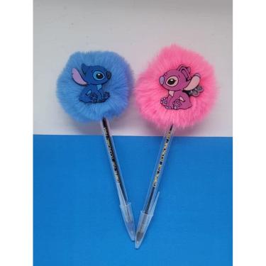 Imagem de 02 Canetas Stitch e Angel Pompom namorada Stich material escolar papelaria fofa presente natal volta as aulas