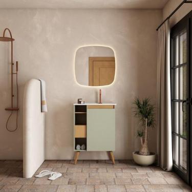 Imagem de Gabinete de Banheiro Montado em Madeira Jequitibá/Verde 60cm com Lavat