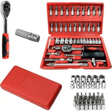 Imagem de Kit Profissional de Ferramentas 46 Peças + Maleta Catraca Jogo De Soquetes Allen Torx Estojo Kit Ferramentas -