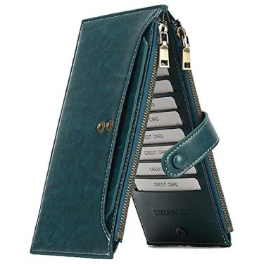 Imagem de WYUYIWH Carteira fina feminina com bloqueio de RFID, porta-cartões de crédito, vintage, bolsa clutch antifurto, carteira para celular, verde-escuro, HEHDHENAC-B0BCJ8PP79