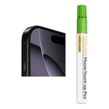 Imagem de COSLAKE Tinta de retoque preta para iPhone 16/16 Plus, reparo de arranhões na pintura lateral do telefone, solução rápida e fácil de reparar, caneta removedor de arranhões com 1 peça de ponta de