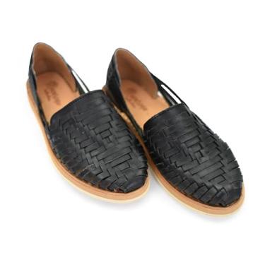 Imagem de Macarena Collection Sandálias femininas Huarache de couro colorido mexicano, sandálias planas femininas estilo 813, Preto, 40