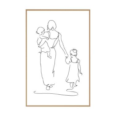 Imagem de Quadro dia das Mães Minimalista Mãe e Filhos Amor 60x40 cm