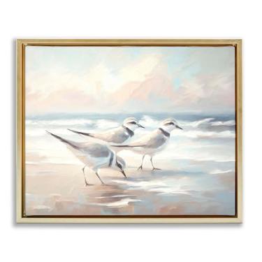 Imagem de Stupell Industries Sandpipers Under Warm Beach Sun Gold Framed Floater Canvas Wall Art, design por Ramona Murdock, 25 x 31