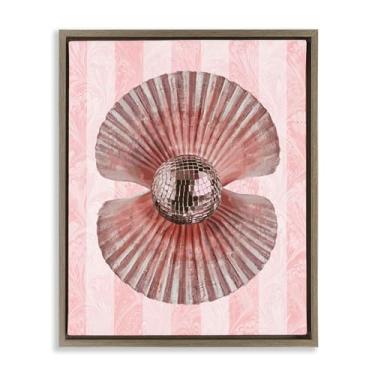 Imagem de Stupell Industries Arte de parede em tela flutuante marrom com moldura de concha, disco pérola em molusco, design de Lil' Rue, 25 x 31