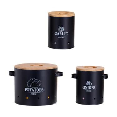 Imagem de DimyFew 3pcs de cebola de batata de alho de alho de cozinha com orifícios de ventilação latas de vegetais, Preto