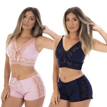 Imagem de Kit 2 Pijamas Baby Dolls Microfibra Renda Short Top - Dakota Lingerie 