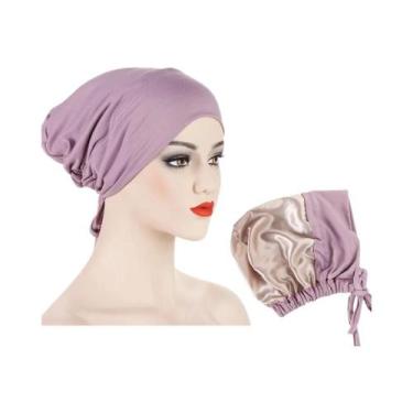 Imagem de Boné Hijab Feminino de Cetim Modal - Dupla Camada, Turbante e Cachecol