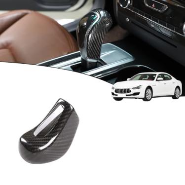 Imagem de YIWANG 100% fibra de carbono real manípulo de mudança de marchas capa de cabeça para Maserati Levante 2016-2018, Ghibli Quattroporte 2013-2018 acessórios de carro (preto)