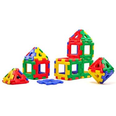 Imagem de Polydron Conjunto de construção educacional gigante infantil - multicolorido - Kit 3D criativo para crianças - Molduras sólidas - 2+ anos - 40 peças