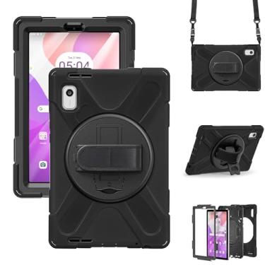 Imagem de Capa à prova de choque para Lenovo Tab M9 22,0 polegadas 2023 modelo TB-310FU, capa de tablet portátil resistente com alça de suporte giratório 360 e estojo de transporte para cinto de ombro (preto)
