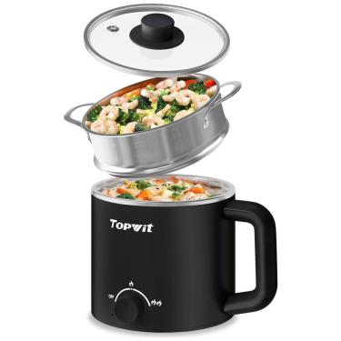 Imagem de Panela Elétrica Topwit Hot Pot com Steamer, 1,6 L - Ideal para Macarrão Instantâneo, Sopas e muito mais - Cooker Portátil com Controle