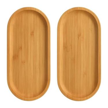 Imagem de Jogo 2 Bandejas de Bambu Lavabo Decorativa Café Madeira 28cm - Lyor
