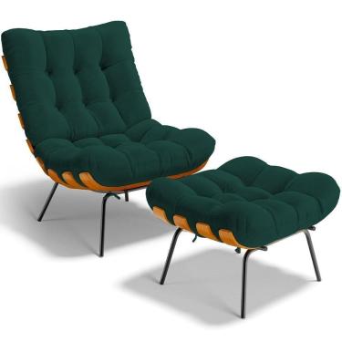 Imagem de Poltrona Costela L02 Com Puff Sala De Estar Bouclê Verde - Lyam Decor
