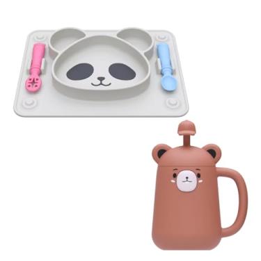 Imagem de Kit Prato Panda e Copo Animais Antivazamento Refeição Infantil Bebê Talheres Silicone BPA Free (Panda e Ratinho)
