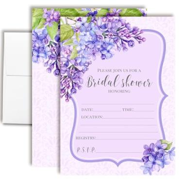 Imagem de Convites para chá de panela Lilac Bloom - 20 cartões florais roxos com envelopes - Convites elegantes para chá de casamento de primavera por AmandaCreation
