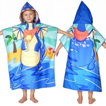Imagem de Toalha com capuz Dragons para meninos e meninas, poncho de toalha de praia para crianças de 3 a 10 anos, roupão de banho de presente de dragão com capuz, saída de natação infantil 76 cm x 63 cm para