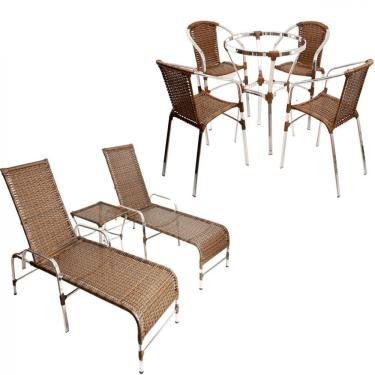 Imagem de Kit Cadeiras E Mesa Com Espreguiçadeiras Em Alumínio Argila