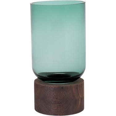 Imagem de Mondello Vaso 26X13X13Cm Vidro Verde Base Madeira