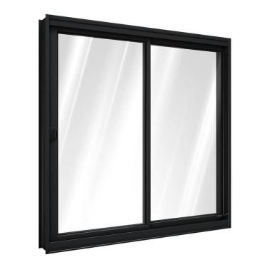 Imagem de Janela De Aço De Correr Lateral 1 Folha Móvel E 1 Folha Fixa 100x100cm Aço Pronto Riobras Preto