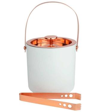 Imagem de Balde Para Gelo Fracalanza Drink Station Em Aço Inox - 1,8 L Branco E Cobre