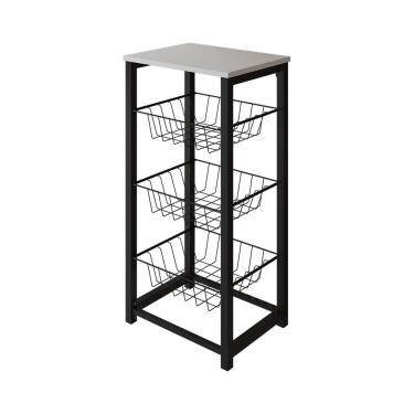 Imagem de Fruteira De Chão Cozinha Desmontada Aço Preto Tampo Branco Madri - Cor: Branco