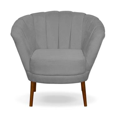 Imagem de Poltrona Cadeira Pétala Flor Decorativa Suede Cinza Claro