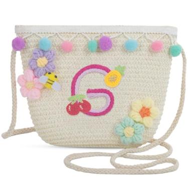 Imagem de Sacola feminina de praia de verão de palha pequena com letras 2025, bolsa de praia de palha de tecido para mulheres 2025 (G, branca), Branco