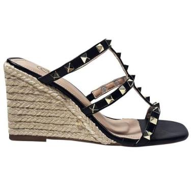 Imagem de Sapato Modelo Anabela Napa Com Spikes Salto 9cm - Clinic Shoes, Preto,