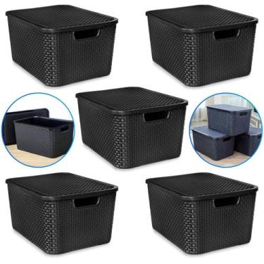 Imagem de Kit 5 Caixas Organizadora Rattan 7 Litros C/ Tampa Preta - Arqplast