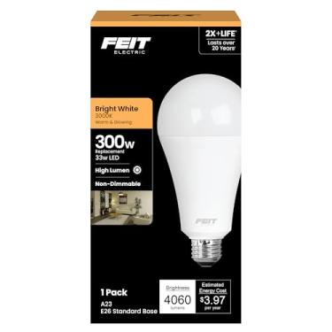 Imagem de Feit Electric Lâmpada Led A23, Equivalente A 300 W, Não Regulável, 4060 Lúmens, Base Padrão E26, Branco Suave 3000 K, Alta Resistência À Umidade, Vida Útil De 22 Anos, Om300/830/Led