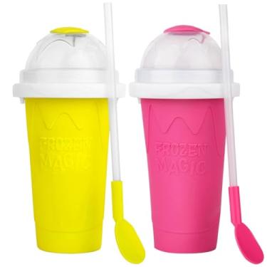 Imagem de FASIBULEI Máquina De Fazer Smoothies Congelados Rápidos E Mágicos - Copo Grande Para Raspadinha, Apertar Faça Você Mesmo (Vermelho Amarelo)