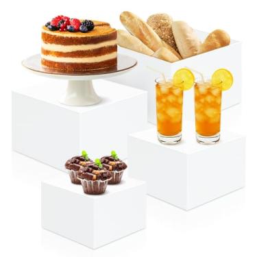 Imagem de RETON 4 Peças De Suportes Para Buffet, Acrílico Comida Mesa, Conjunto Suporte Exposição Branco Com Fundo Vazado, Caixas Cubo Bolo, Sobremesas E Festas (5", 6", 7", 8")