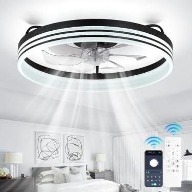 Imagem de Cainjiazh Ventiladores De Teto Com Luzes E Controle Remoto, Ventilador Embutido 20'', Regulável, Luz Led, Perfil Baixo, 6 Velocidades, Para Quarto, Cozinha Sala Estar (Preto)