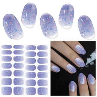 Imagem de DUKASOU Tiras De Gel Semi-Curadas Para Unhas, 28 Adesivos Uv, Duradouros Com Qualidade Salão Uso Doméstico, Inclui Almofadas Preparação, Lixa E Palito Madeira (Purple Mood)
