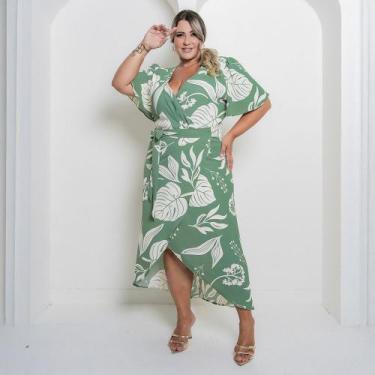 Imagem de Vestido Longo Plus Size Moda Sofisticada Evangelica - Rosamel, Verde á