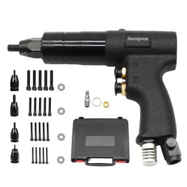 Imagem de Jecoupoon Pistola de porca de rebite pneumática e pistola de velocidade ajustável compatível com 1/4 e 5/16 e 3/8 e 6-32 e 8-32 e 10-24 e 10-32 e M10 e M12 (pacote B)