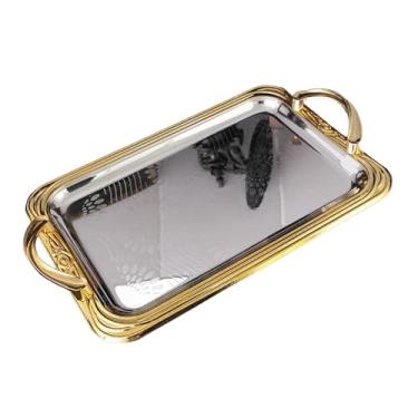Imagem de SiaBiced Bandeja de servir com alças, armazenamento de joias, bandejas de penteadeira modernas, bandeja de mesa de centro para alimentos, frutas, perfumes, 37.5x24x4.2cm