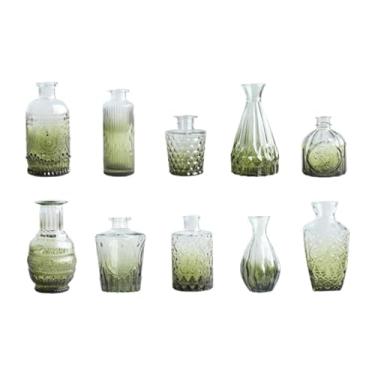 Imagem de Ioensy 10 peças de vasos de vidro para flores, mini vasos fofos para presente de aniversário, decoração portátil para casa, recipientes decorativos para, Verde