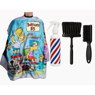 Imagem de Kit Capa Para Corte Barbeiro Personalizada De Cetim Com Zíper Espanado