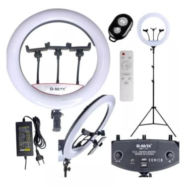 Imagem de Ring Light Profissional 14” BM-L15 com 3 Suportes para Celular – Luz LED para Maquiagem, Vídeo e Lives