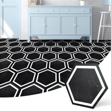 Imagem de Art3d Pacote com 30 azulejos hexagonais para piso de mármore, azulejo autoadesivo impermeável de vinil para cozinha, banheiro, sala de estar, quarto, 30 x 26 cm, mármore preto