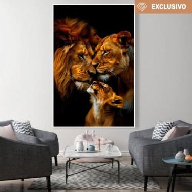 Imagem de Quadro decorativo família de leão com um filhote - MeMoldura, Moldura 