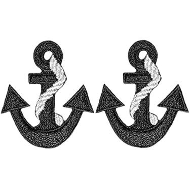 Imagem de Ranger Return Conjunto 2 de pequenas âncoras fofas de marinheiro náutico marinho em forma de corda naval emblema pequeno decalque aplique de ferro costurado em remendos bordados - preto e branco