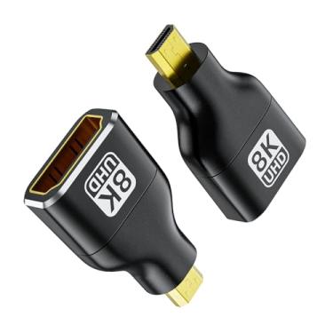Imagem de Adaptador micro HDMI para HDMI 8K, pacote com 2, HDMI fêmea para micro HDMI macho bidirecional HDMI 2.1 conector banhado a ouro, suporta 8K @60Hz, 4K @120Hz, HDR 3D, compatível com câmera, laptop