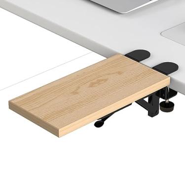 Imagem de OUGIC Bandeja de extensão ergonômica de mesa, 30 x 15 cm, grampo sem perfuração, bandeja de gaveta de teclado dobrável, descanso de pulso, suporte para computador