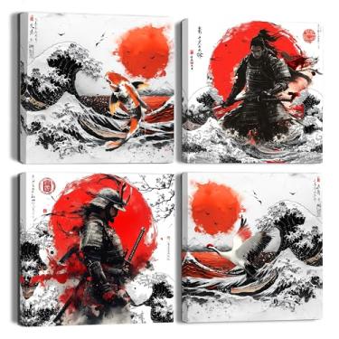 Imagem de Deveosa Pintura de parede japonesa The Great Wave Asian Japandi Samurai Hokusai Art Canvas Artwork Poster Home Room Decor For Bathroom Bedroom