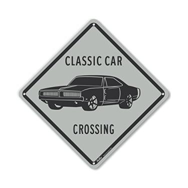 Imagem de PetKa Signs and Graphics Placa de alumínio PKAC-1227-NA_10x10 "Classic Car Crossing Charger", 25,4 cm x 25,4 cm, cinza
