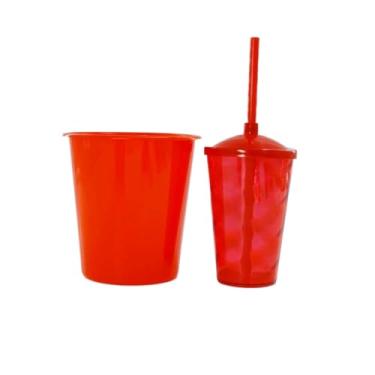 Imagem de 50 Kits Cineminha Balde 1 Litro +copo Twister 400ml Translúcido Art Milly (VERMELHO TRANSLÚCIDO)