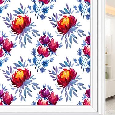Imagem de Película de janela de privacidade de flores, textura de estilo floral, filme de vidro para sala de estar e escritório em casa, L90 x C 190 cm